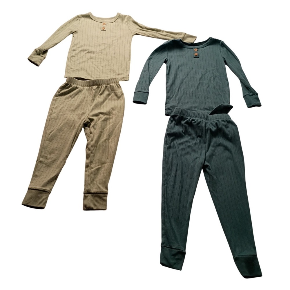 Cloud Island Toddler 3T Ribbed Pajama Set 2-Pack Green Teal Henley Long Sleeve